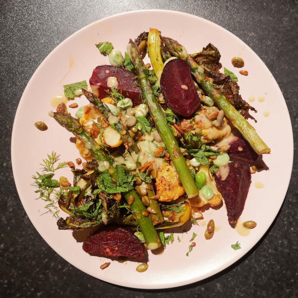 Cauliflower, beetroot and asparagus salad Meera Sodha The Guardian